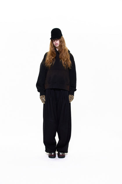 "NINO" OVERSIZED PIN STRIPE WOOL PANTS MIDNIGHT/RED STRIPE