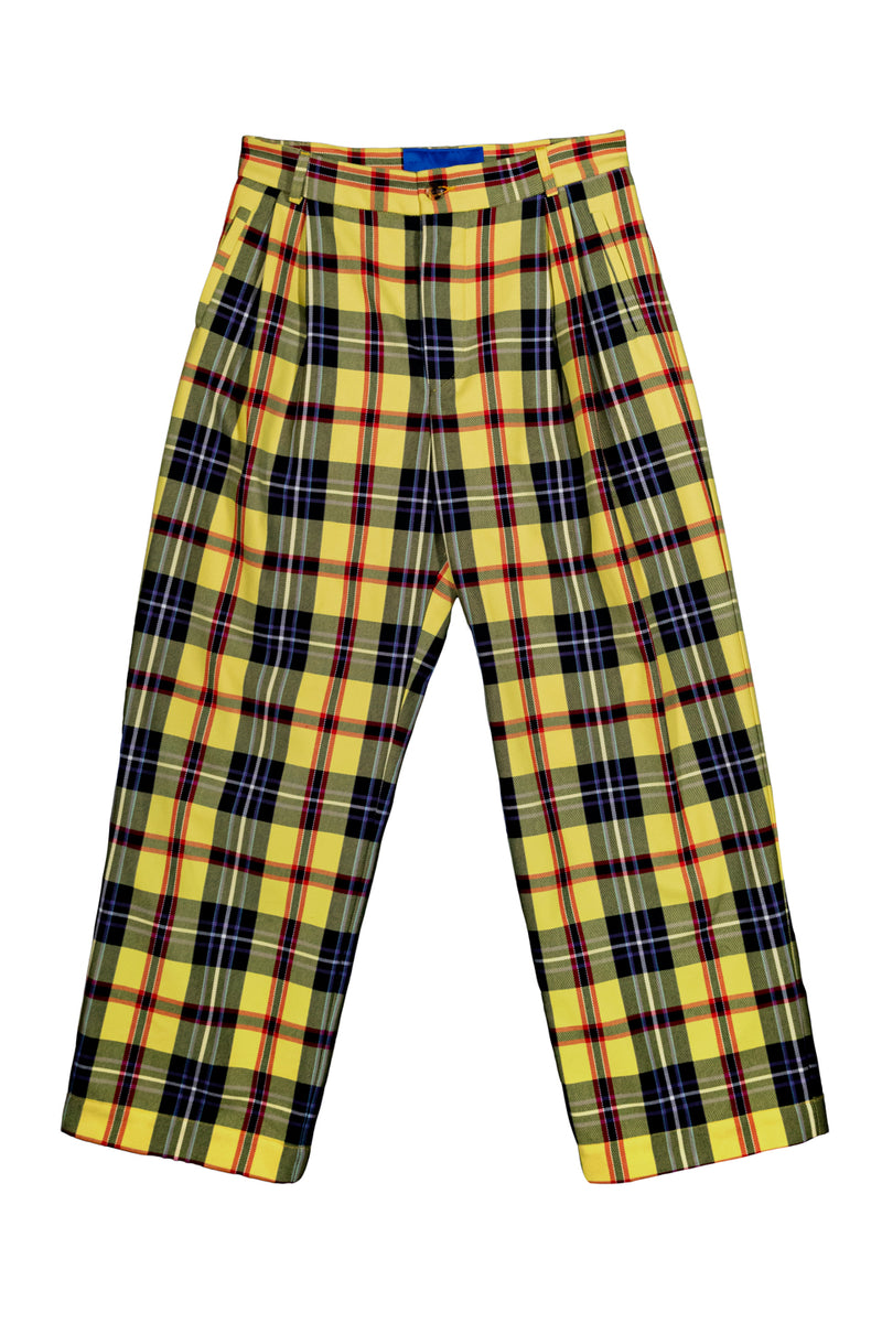 "SAORI" TARTAN COTTON TROUSER / YELLOW