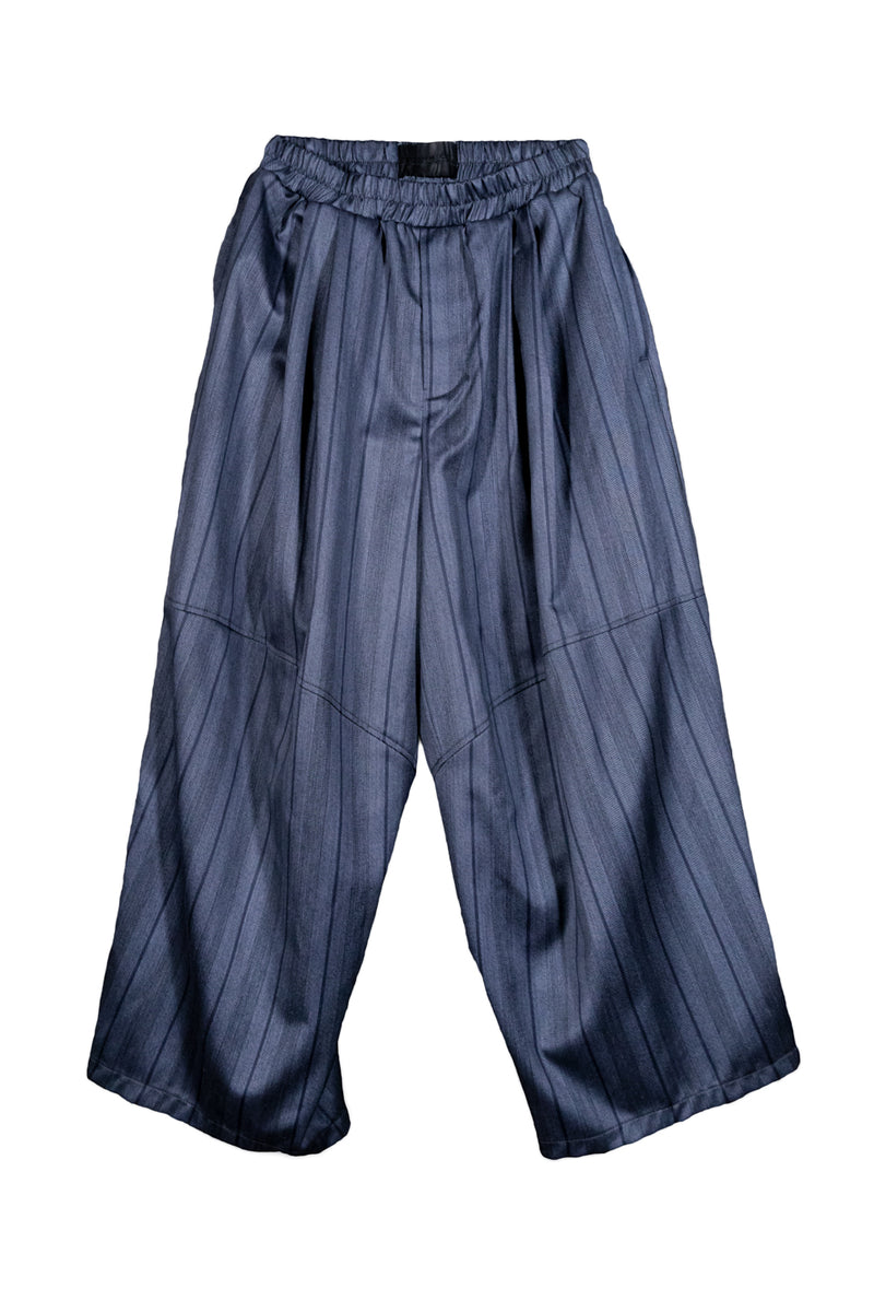 "NINO" OVERSIZED SHINY STRIPE WOOL TROUSERS NAVY