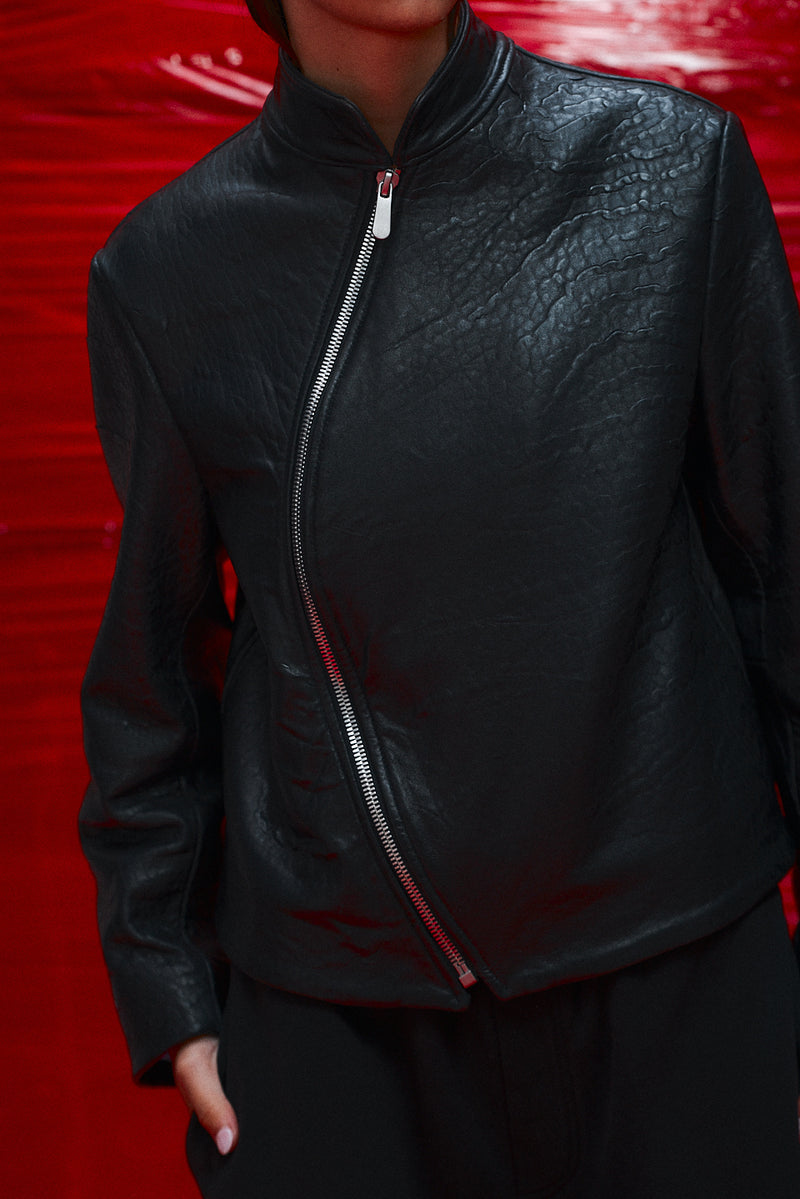"Frankie" Assymetric zip leather jacket "MADE TO ORDER"