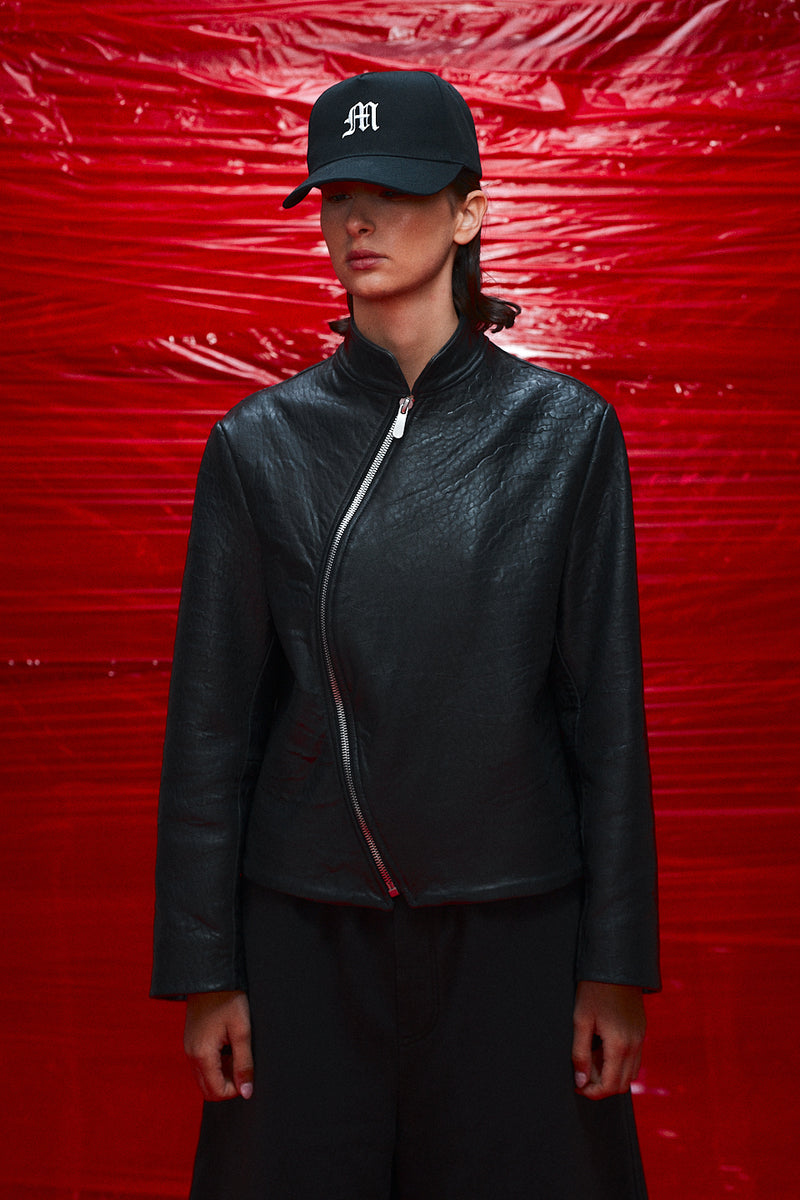 "Frankie" Assymetric zip leather jacket "MADE TO ORDER"