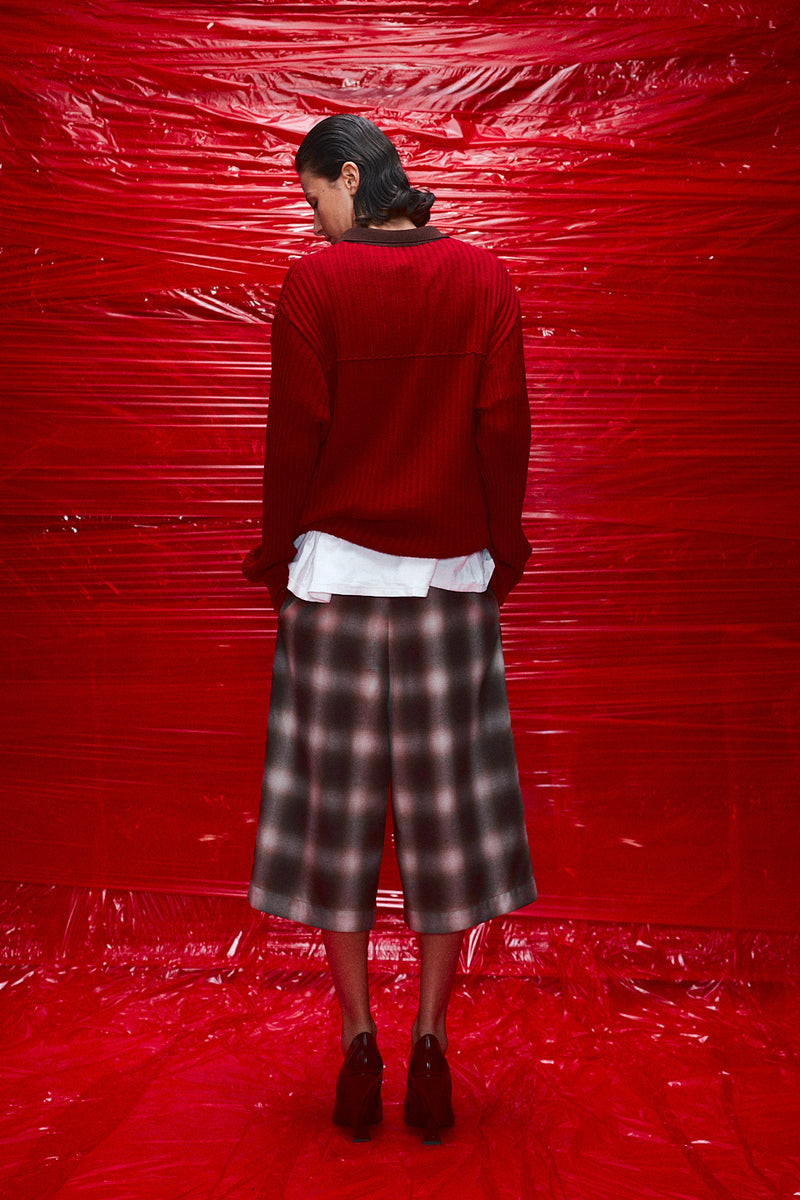 "Loui" Merino wool long sleeve knit with collar red/brown