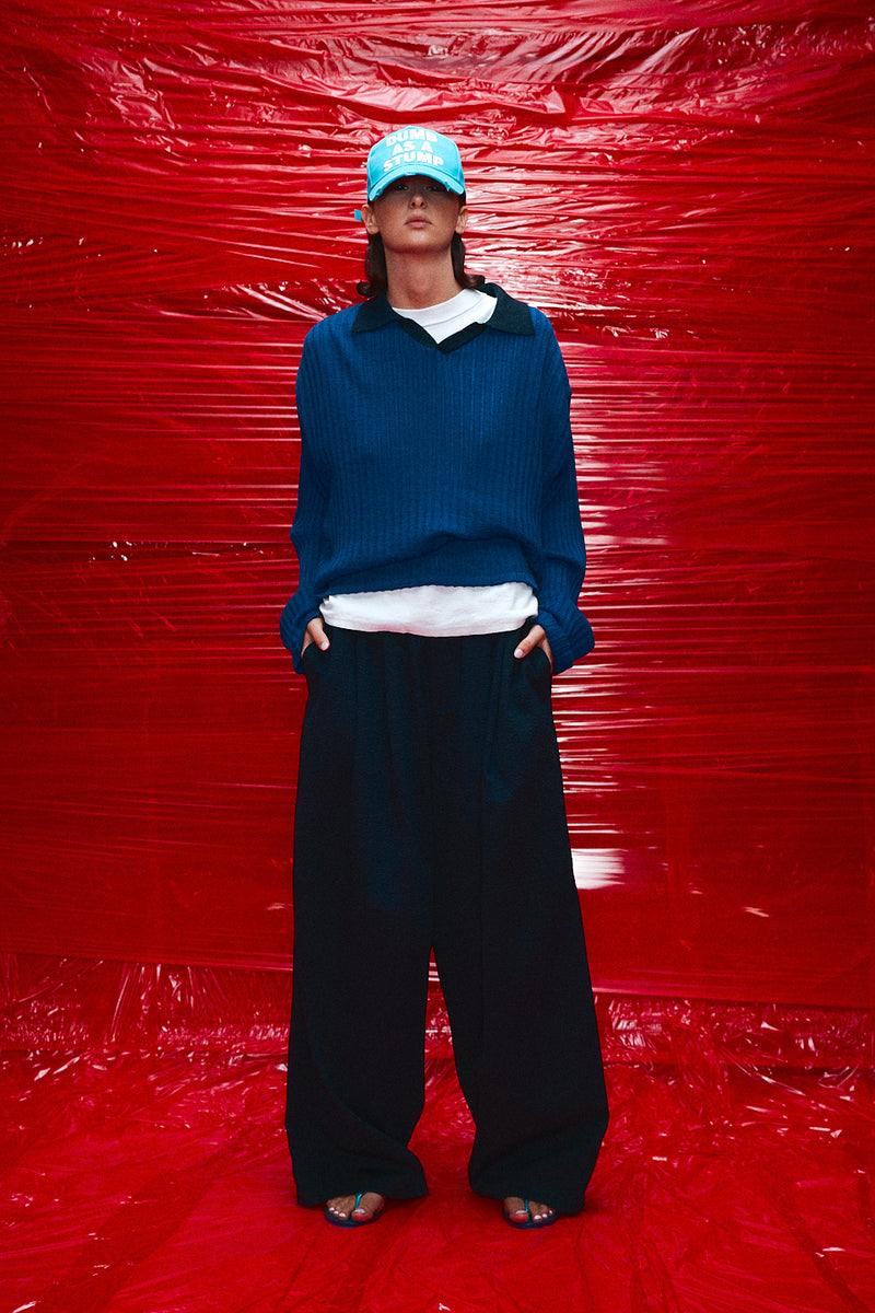 "Nino" Oversized trouser Cotton navy bubble