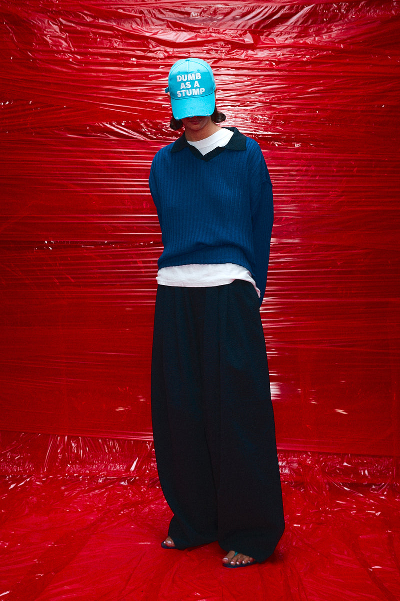 "Loui" Merino wool long sleeve knit with collar black/blue
