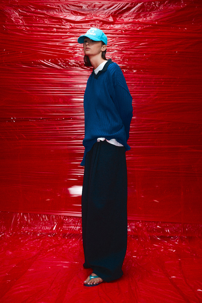 "Nino" Oversized trouser Cotton navy bubble