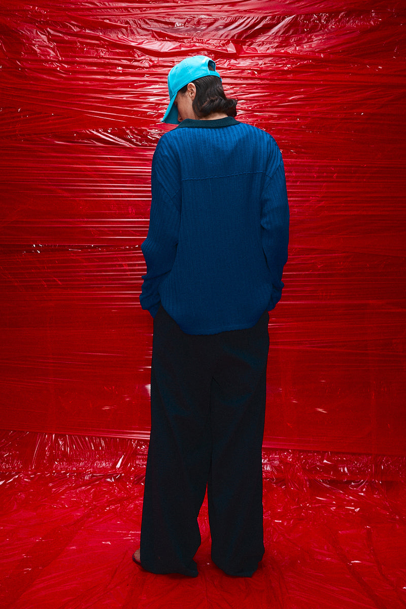 "Nino" Oversized trouser Cotton navy bubble