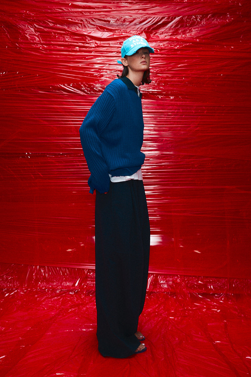 "Nino" Oversized trouser Cotton navy bubble