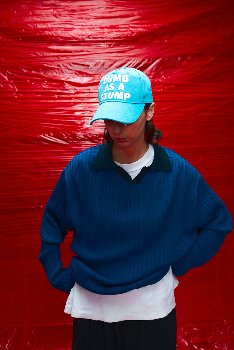 "Loui" Merino wool long sleeve knit with collar black/blue