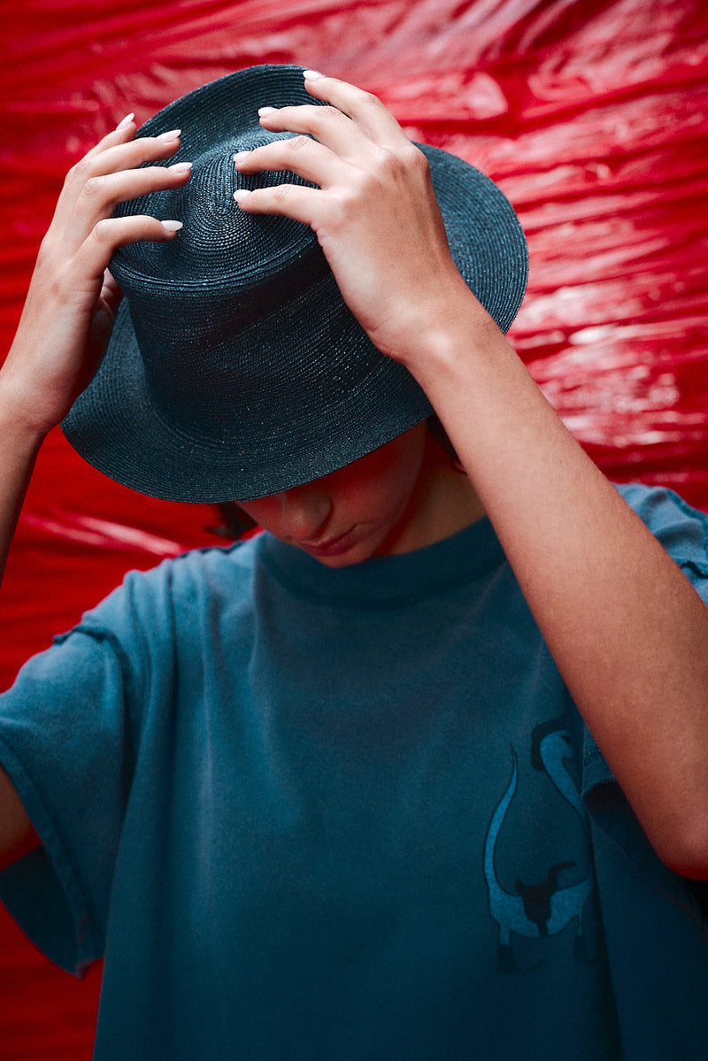 "Abe" straw hat dark navy