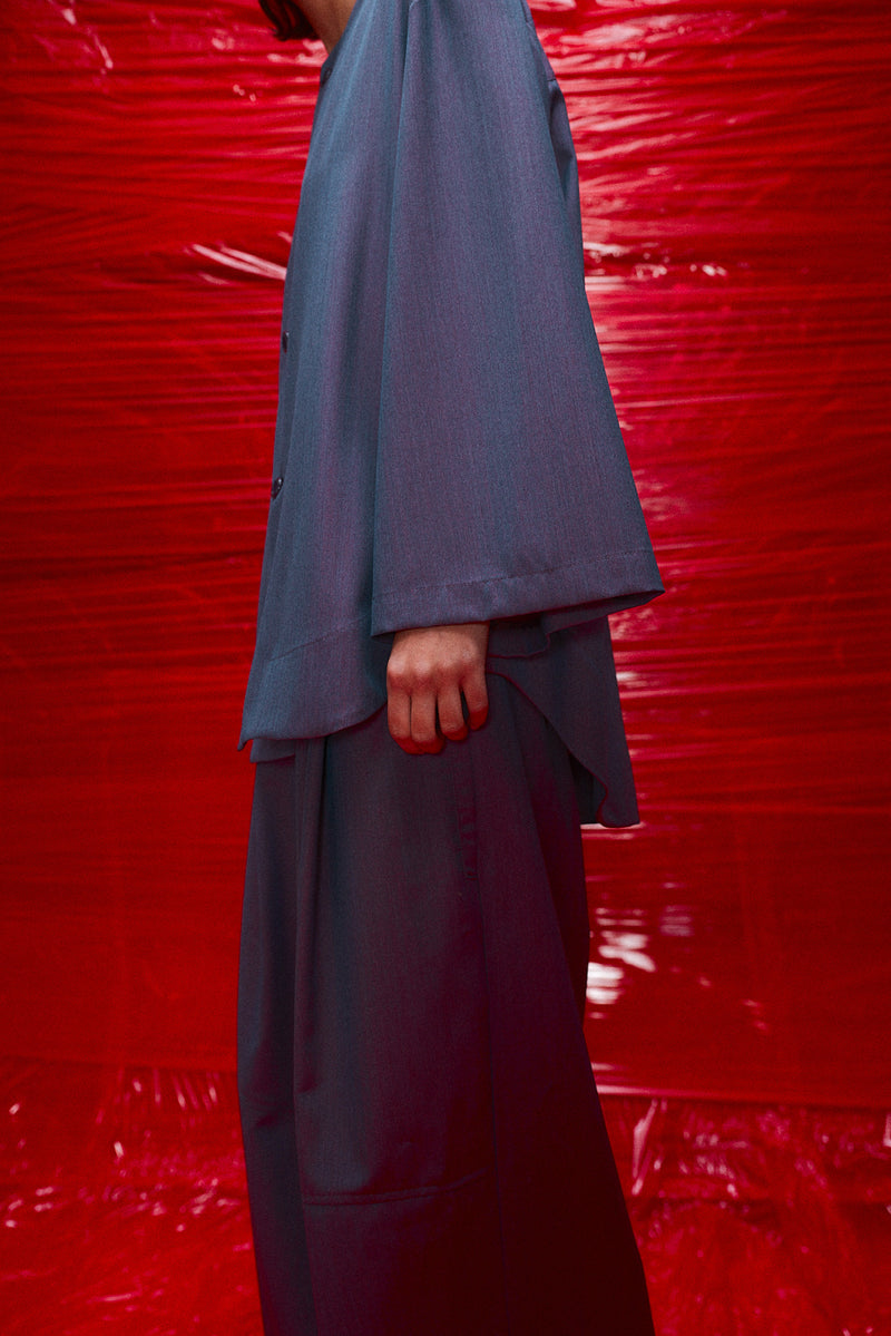 "Nino" Oversized trouser herringbone wool grape