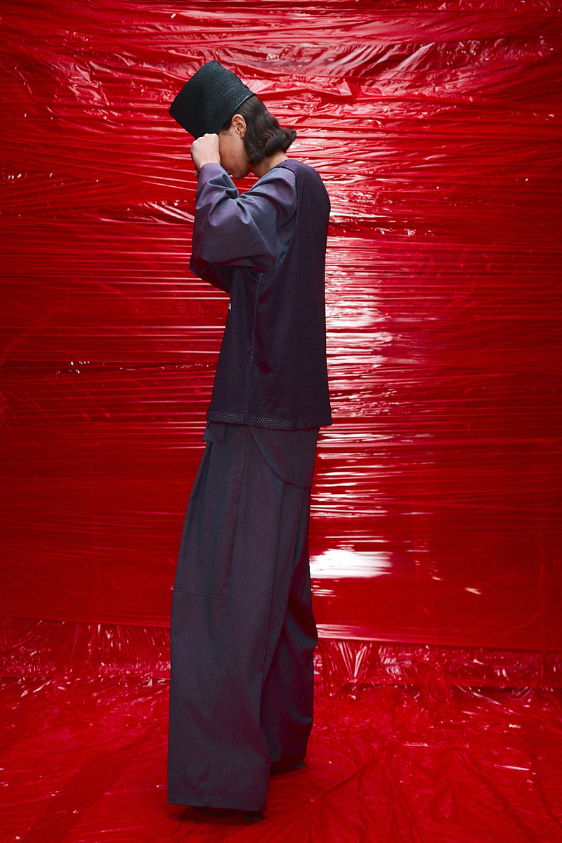 "Nino" Oversized trouser herringbone wool grape