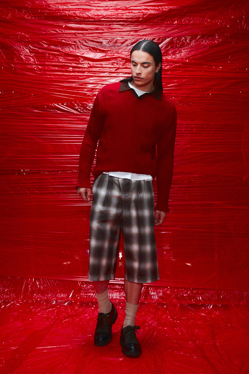 "Loui" Merino wool long sleeve knit with collar red/brown