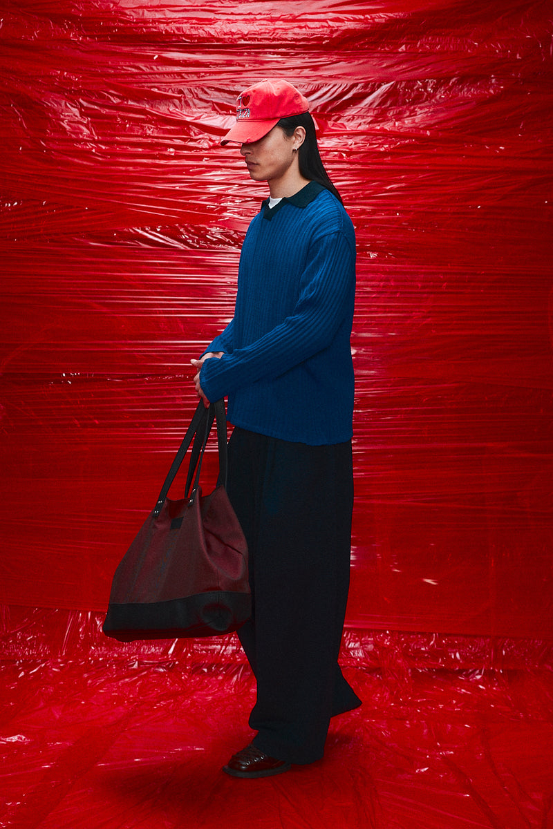 "Nova" Black leather/Satin red tote bag