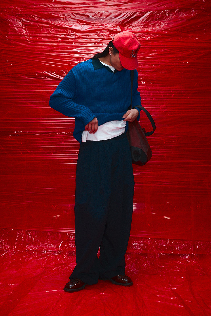 "Nino" Oversized trouser Cotton navy bubble