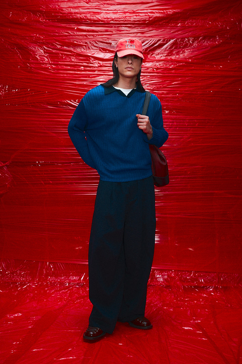 "Nino" Oversized trouser Cotton navy bubble