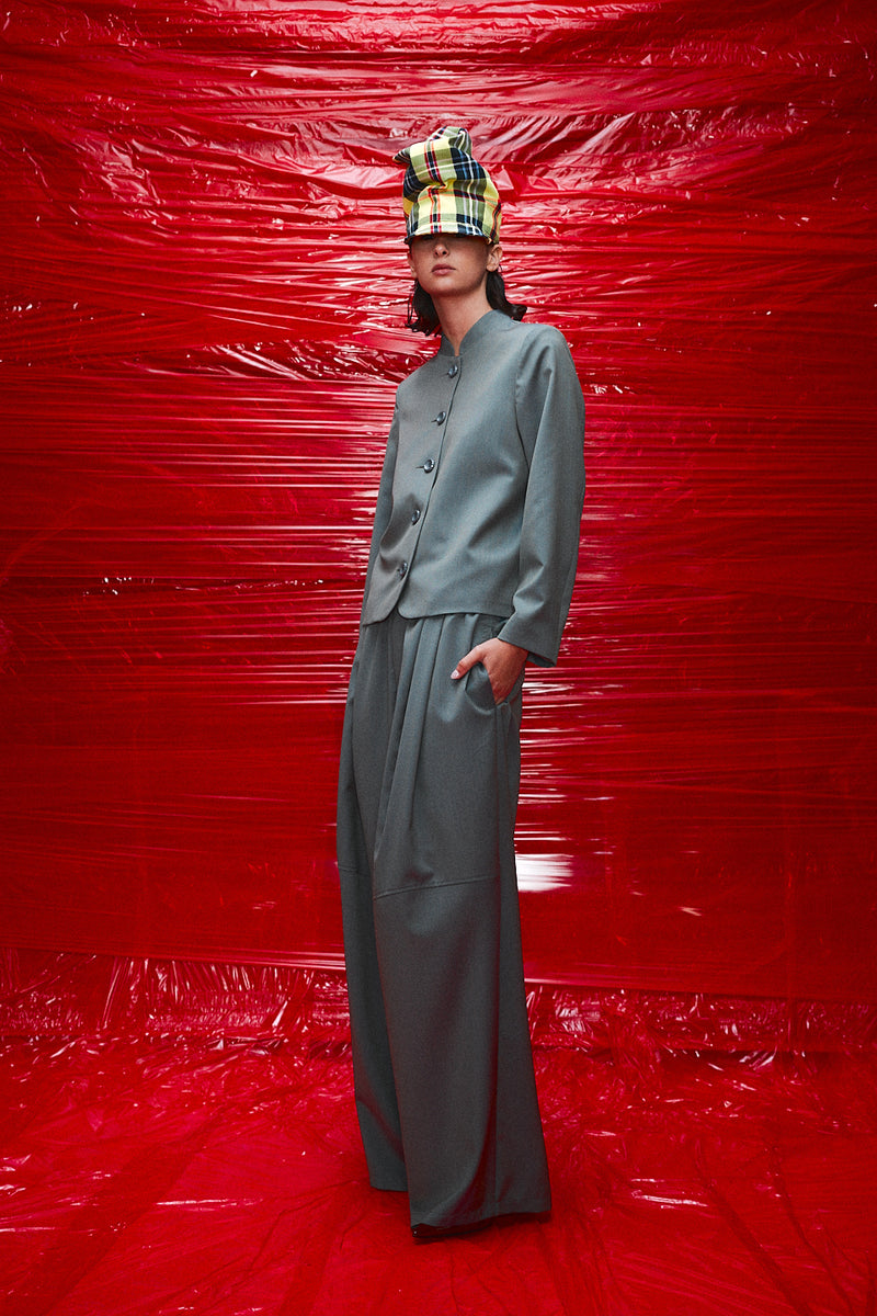 "Nino" Oversized trouser Herringbone marine blue