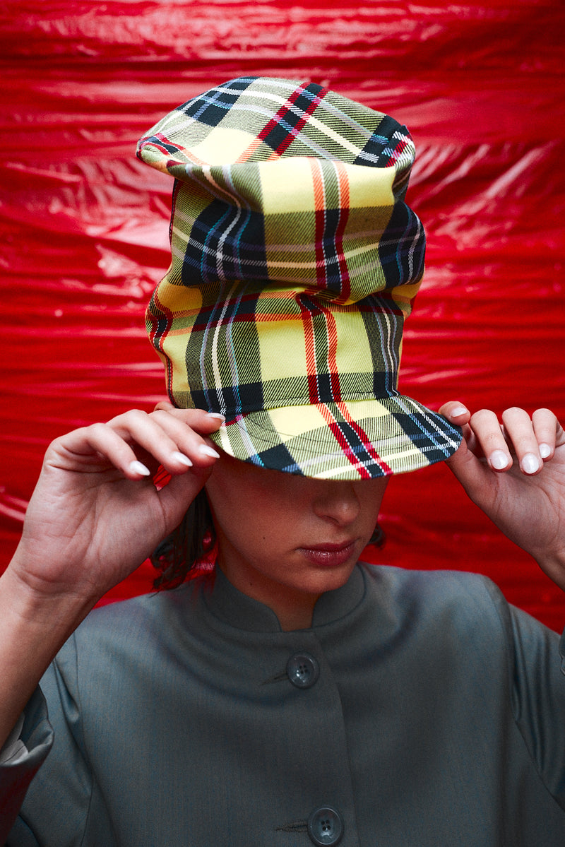 "conductor" high hat yellow tartan