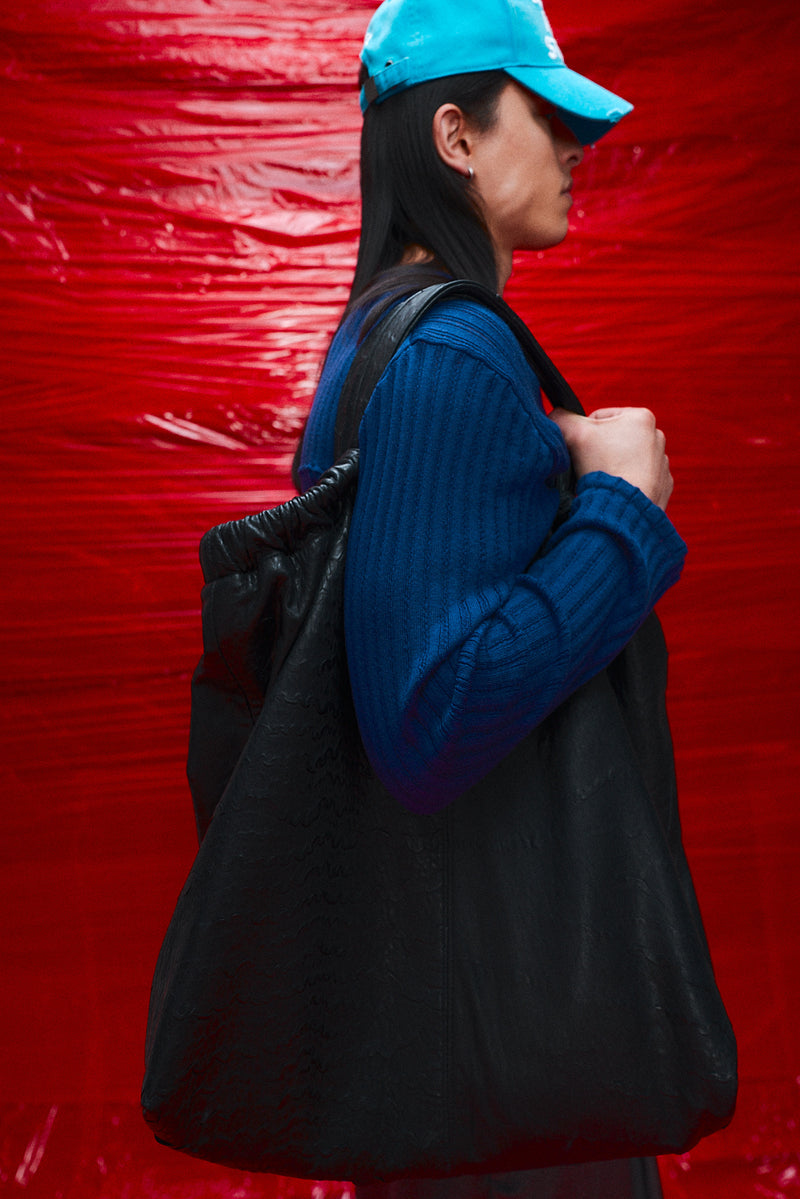 "Sonda" Black leather oversized tote bag