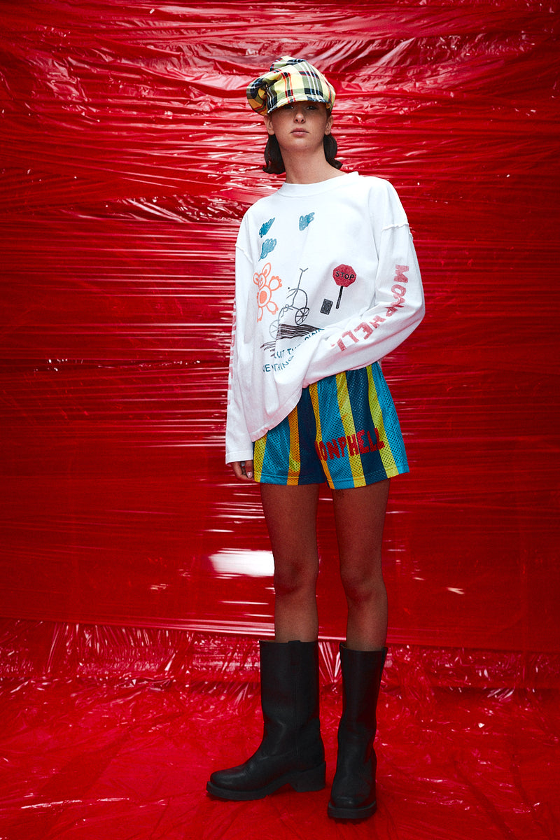 "Alexi" Basketball mesh short blue/yellow stripe