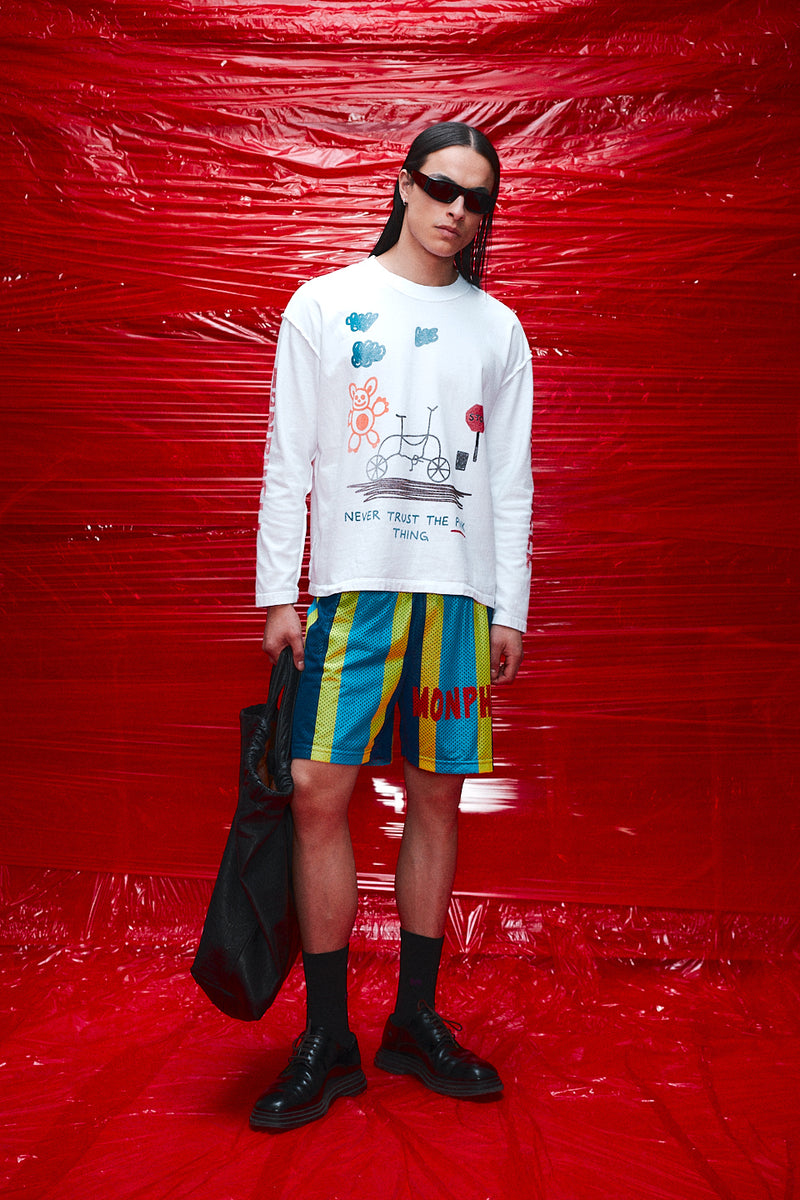 "Alexi" Basketball mesh short blue/yellow stripe