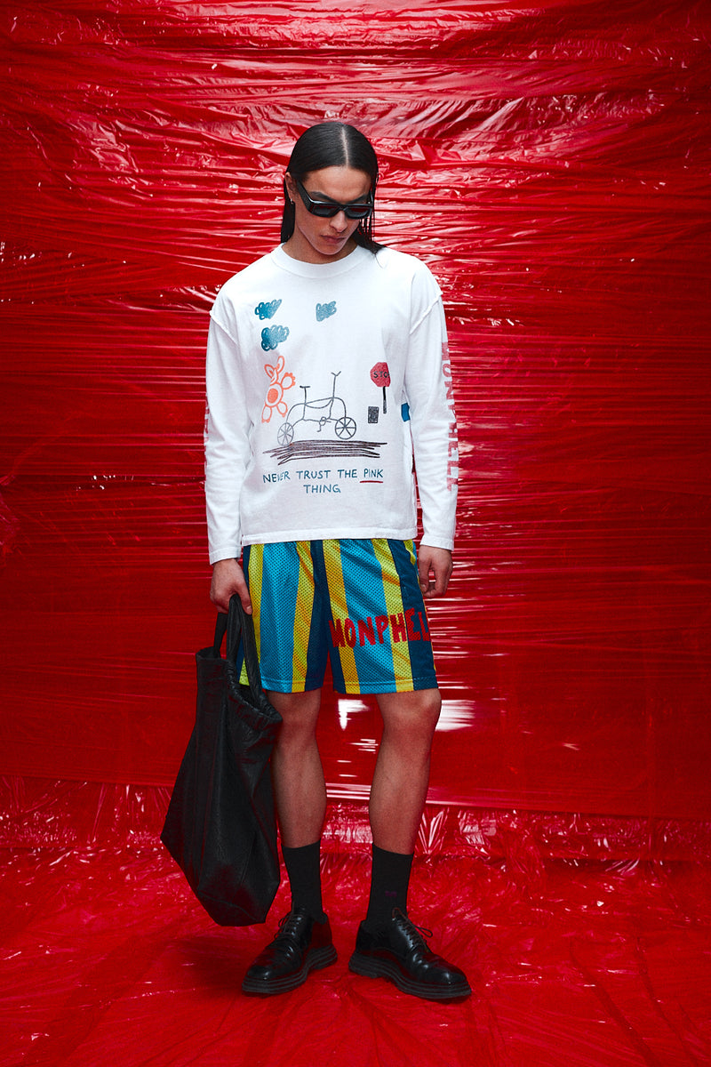 "Alexi" Basketball mesh short blue/yellow stripe