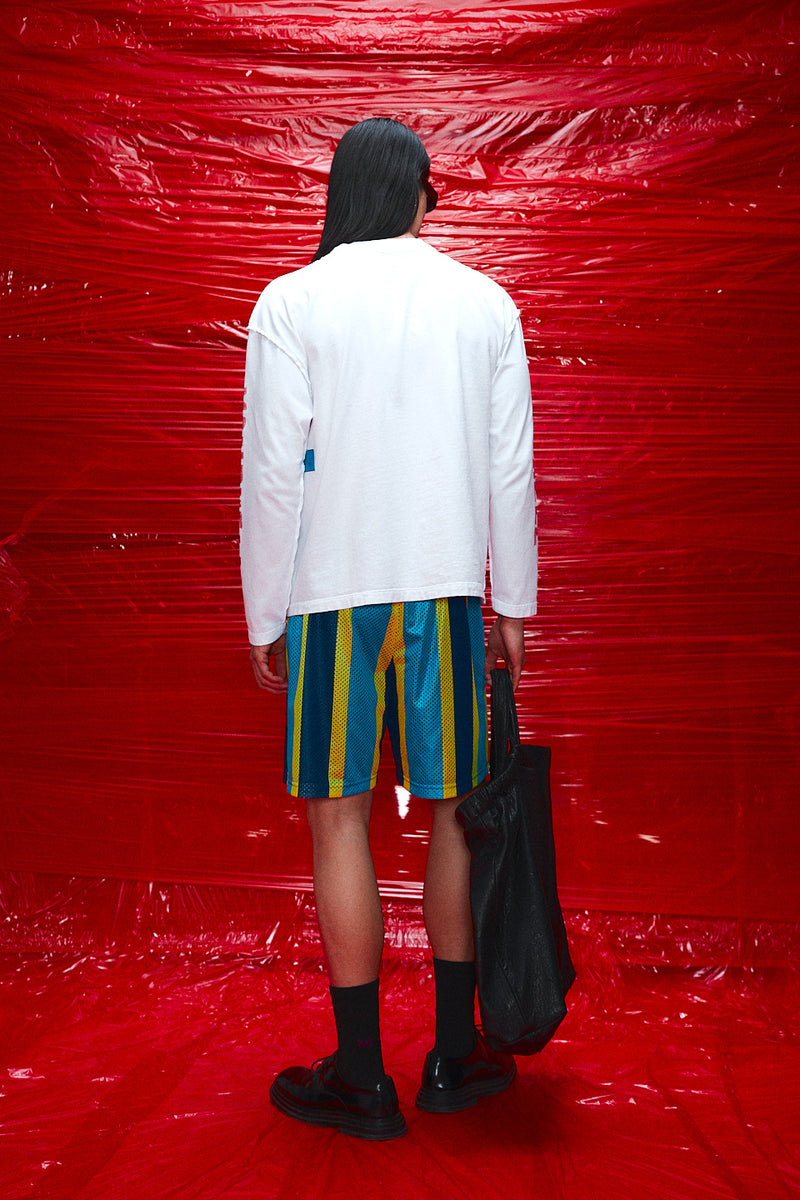 "Alexi" Basketball mesh short blue/yellow stripe