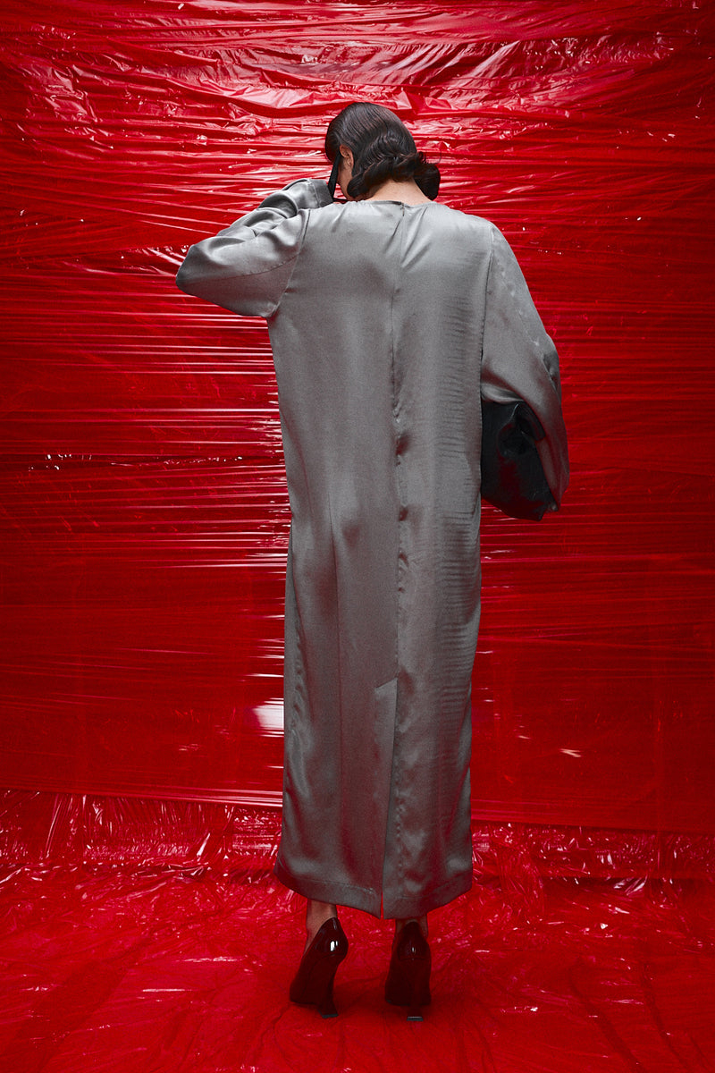 "Marion" Balloon sleeve dress brushed metal