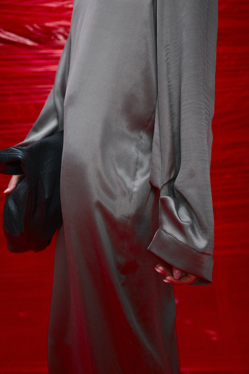 "Marion" Balloon sleeve dress brushed metal