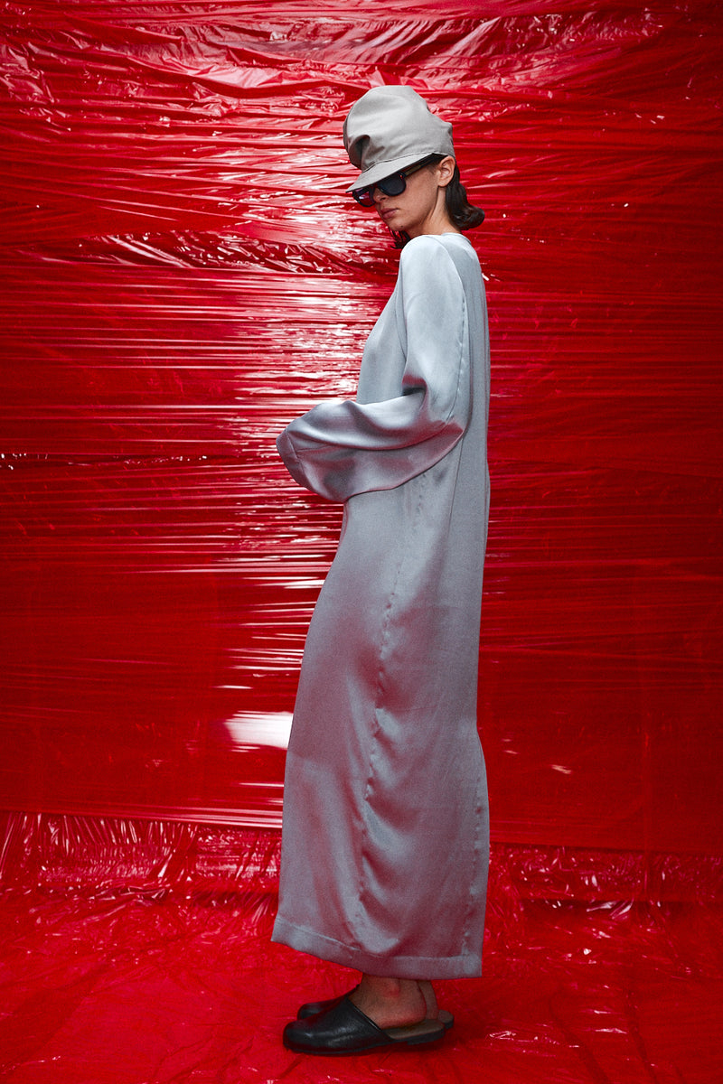 "Marion" Balloon sleeve dress gun metal