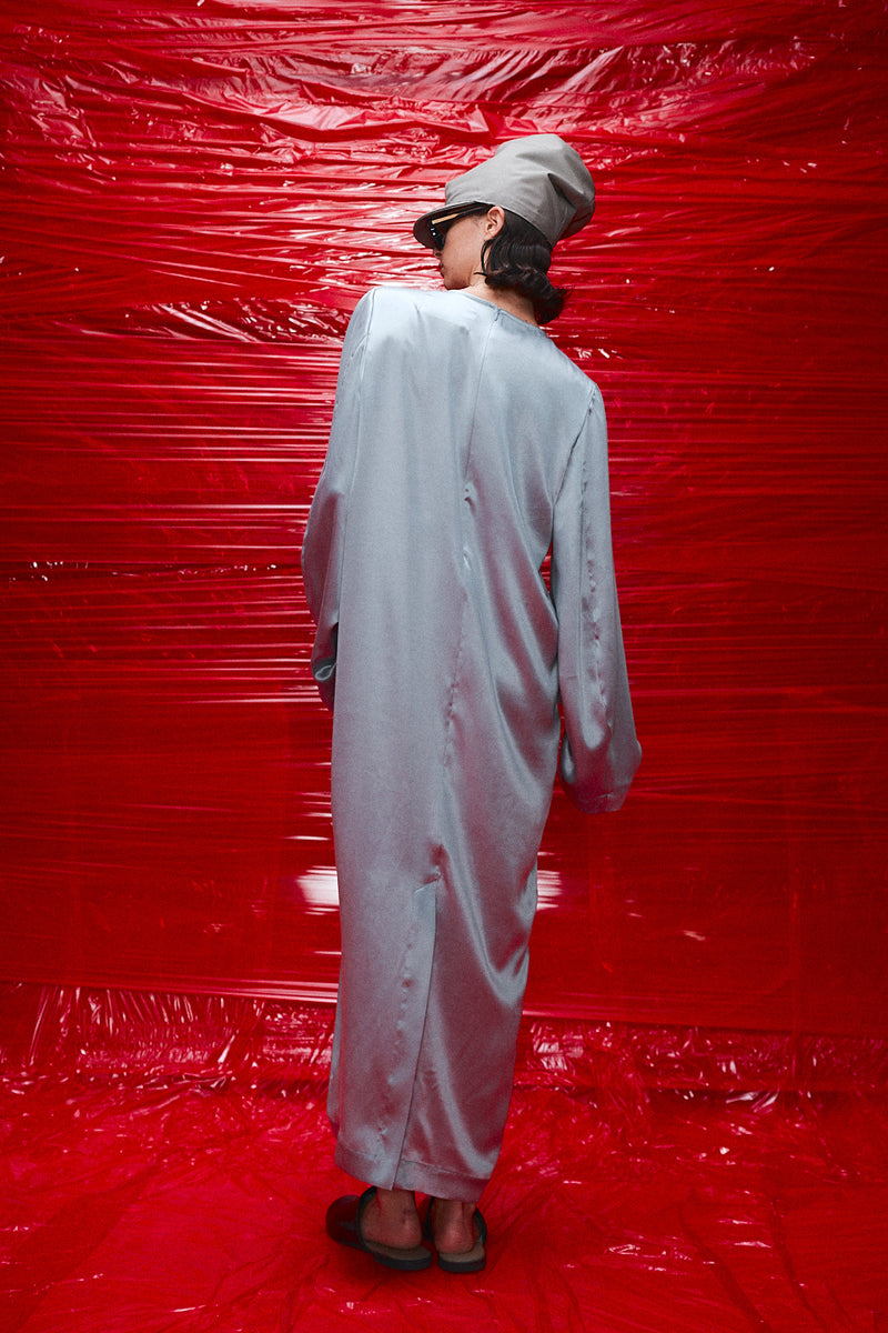 "Marion" Balloon sleeve dress gun metal