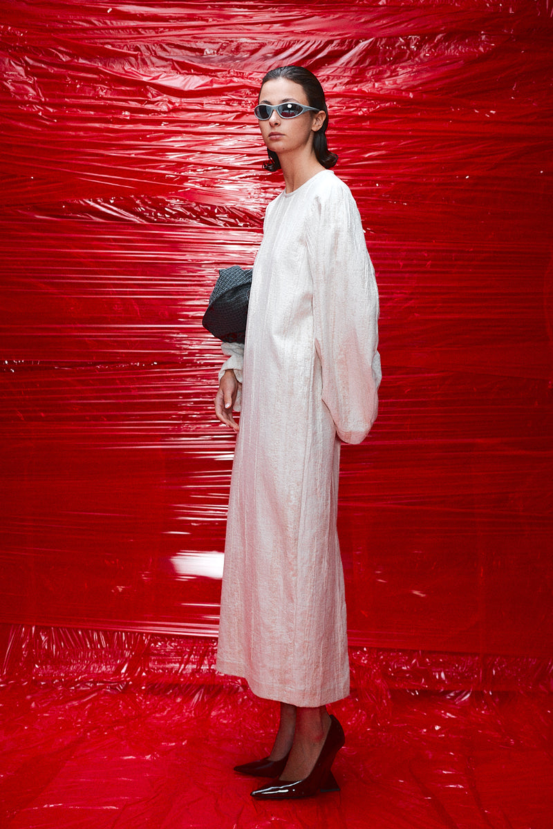 "Marion" Balloon sleeve dress cotton white