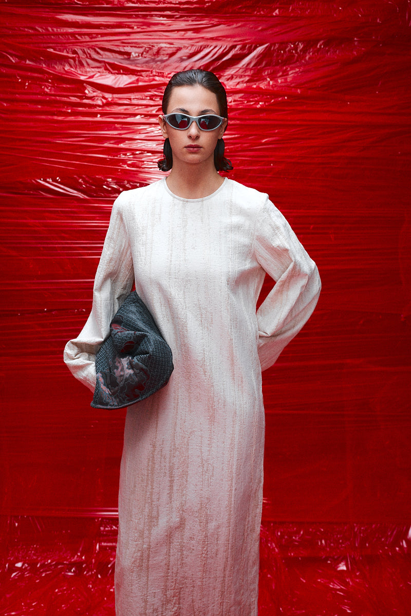 "Marion" Balloon sleeve dress cotton white