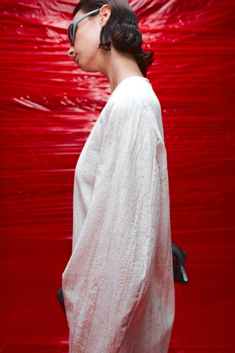 "Marion" Balloon sleeve dress cotton white