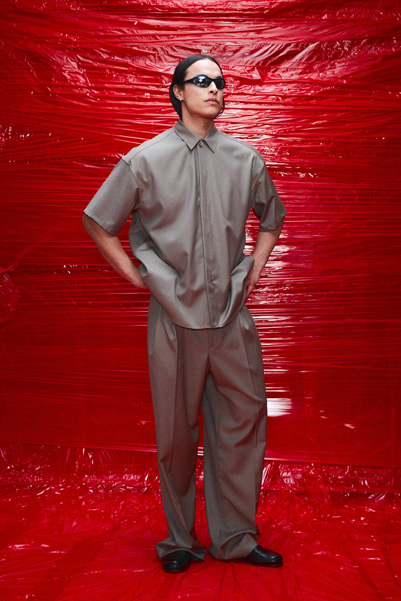 "Saori"  Double pleated wool trouser Sand