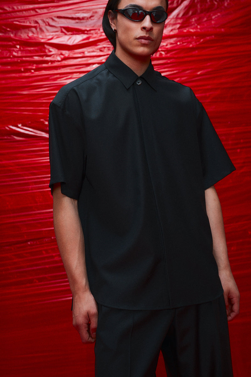 "Keiko" button up shirt short sleeve black