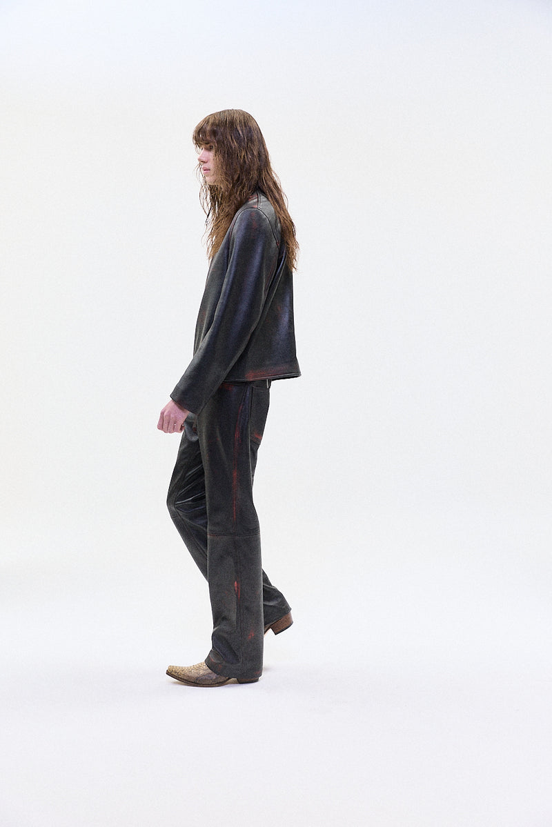 "IDA" leather straight leg trouser