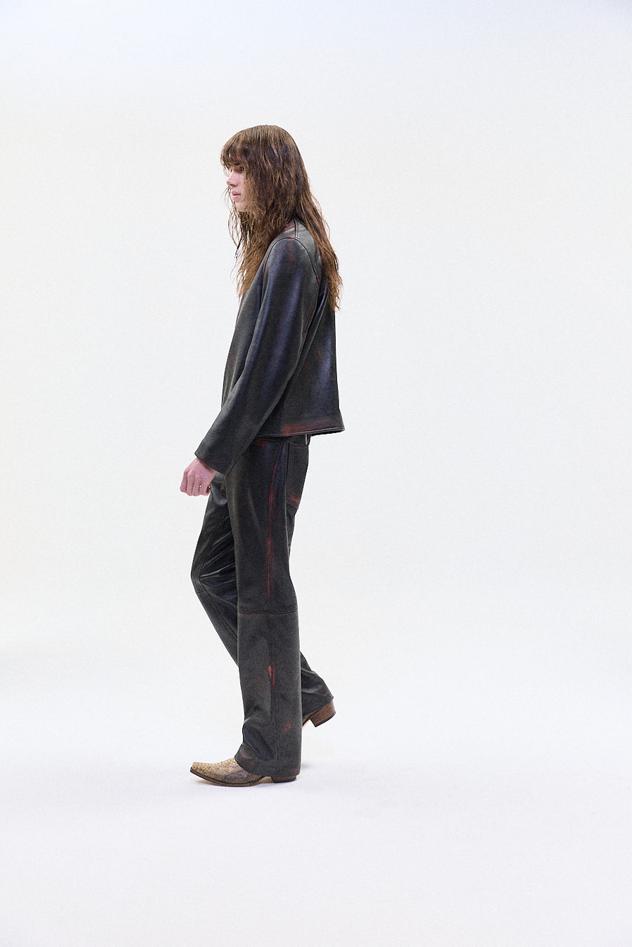 "IDA" leather straight leg trouser