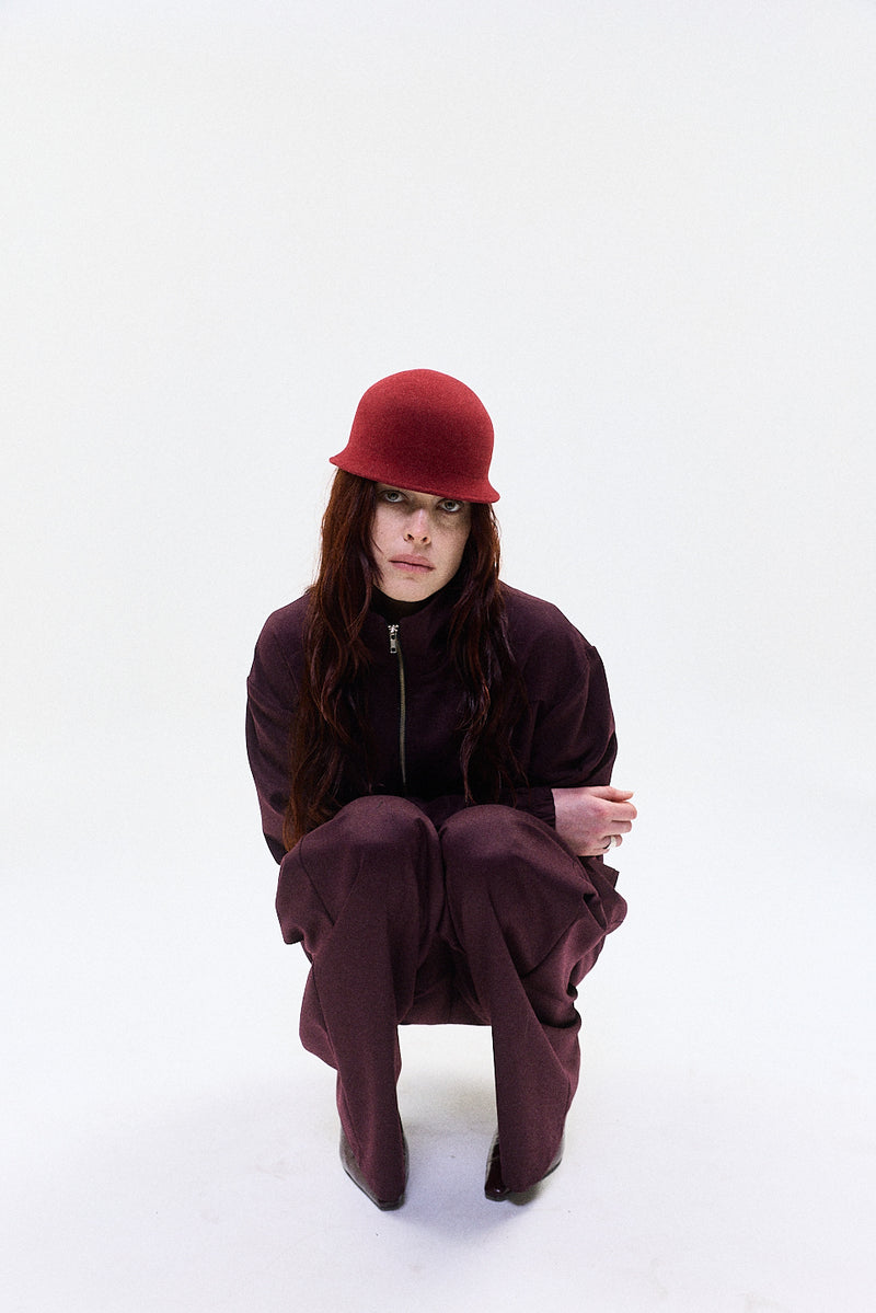 "KOROVA" pillbox hat dark red