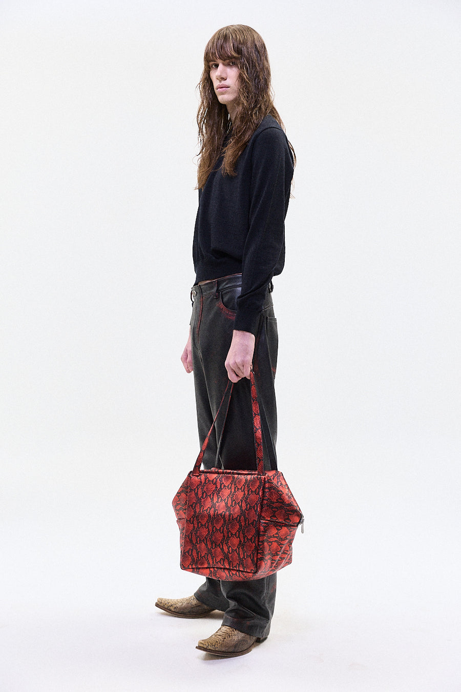 "LEON" snakeskin bag red