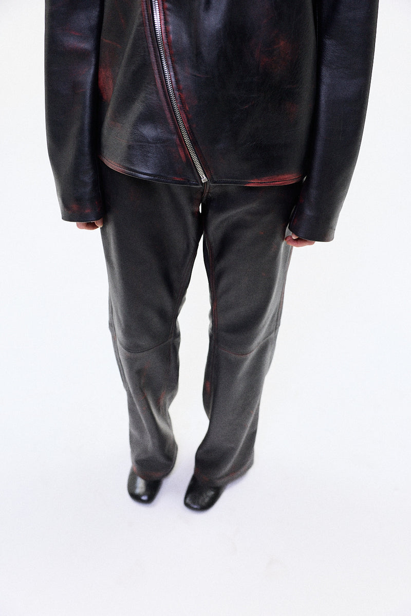 "IDA" leather straight leg trouser