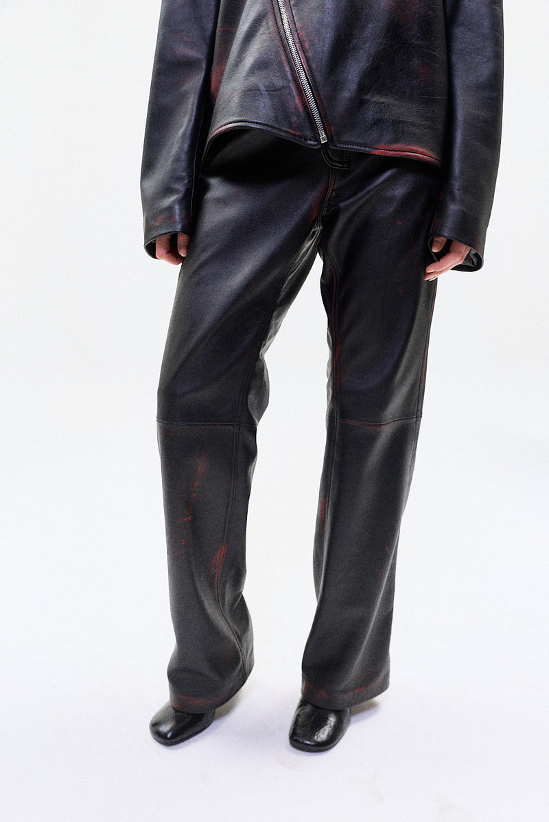 "IDA" leather straight leg trouser