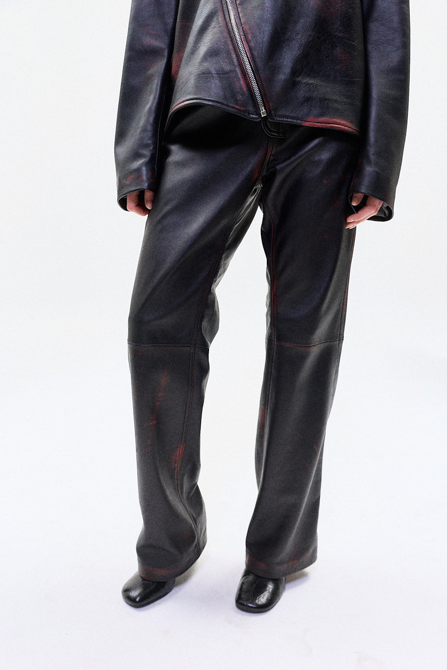 "IDA" leather straight leg trouser