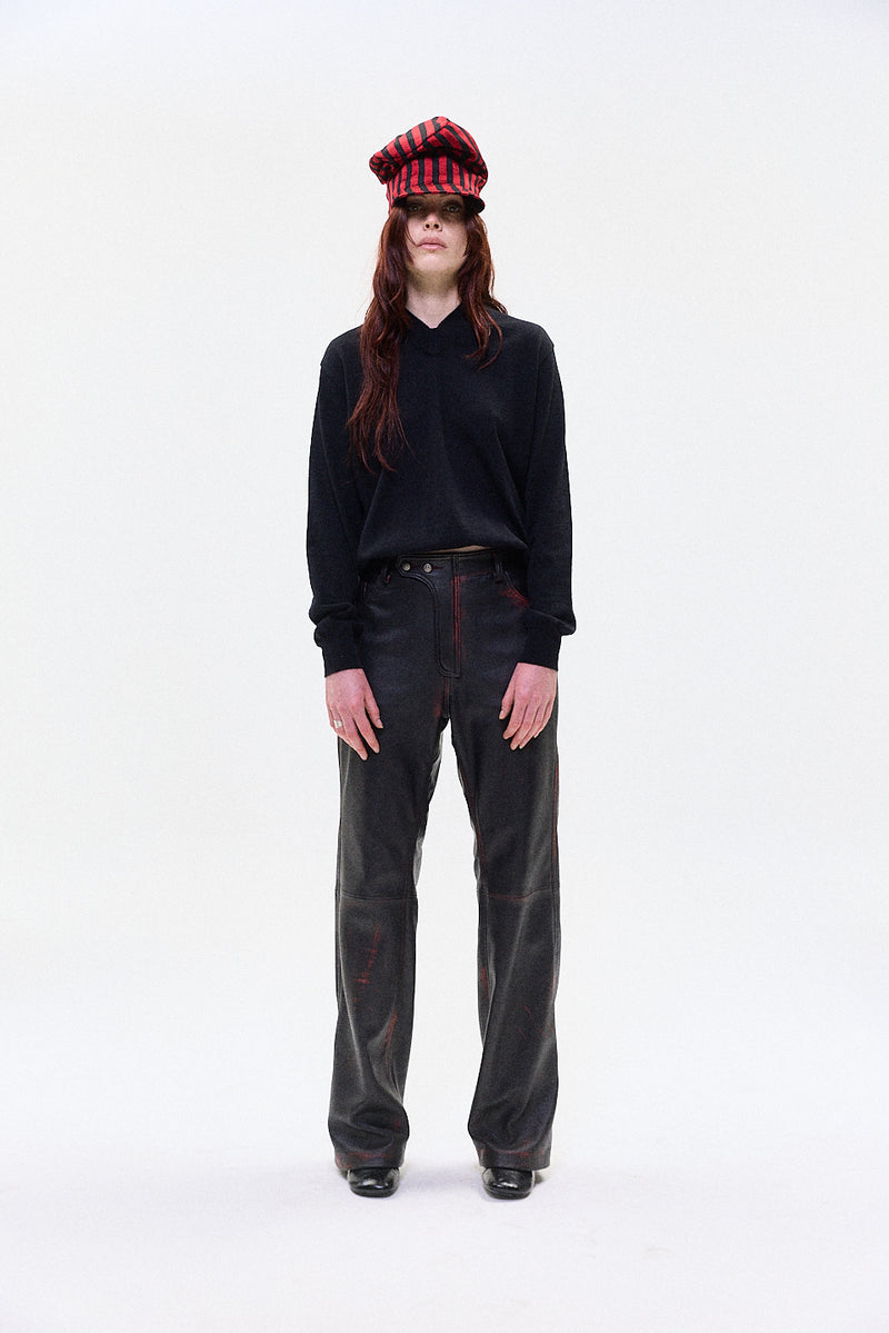 "IDA" leather straight leg trouser