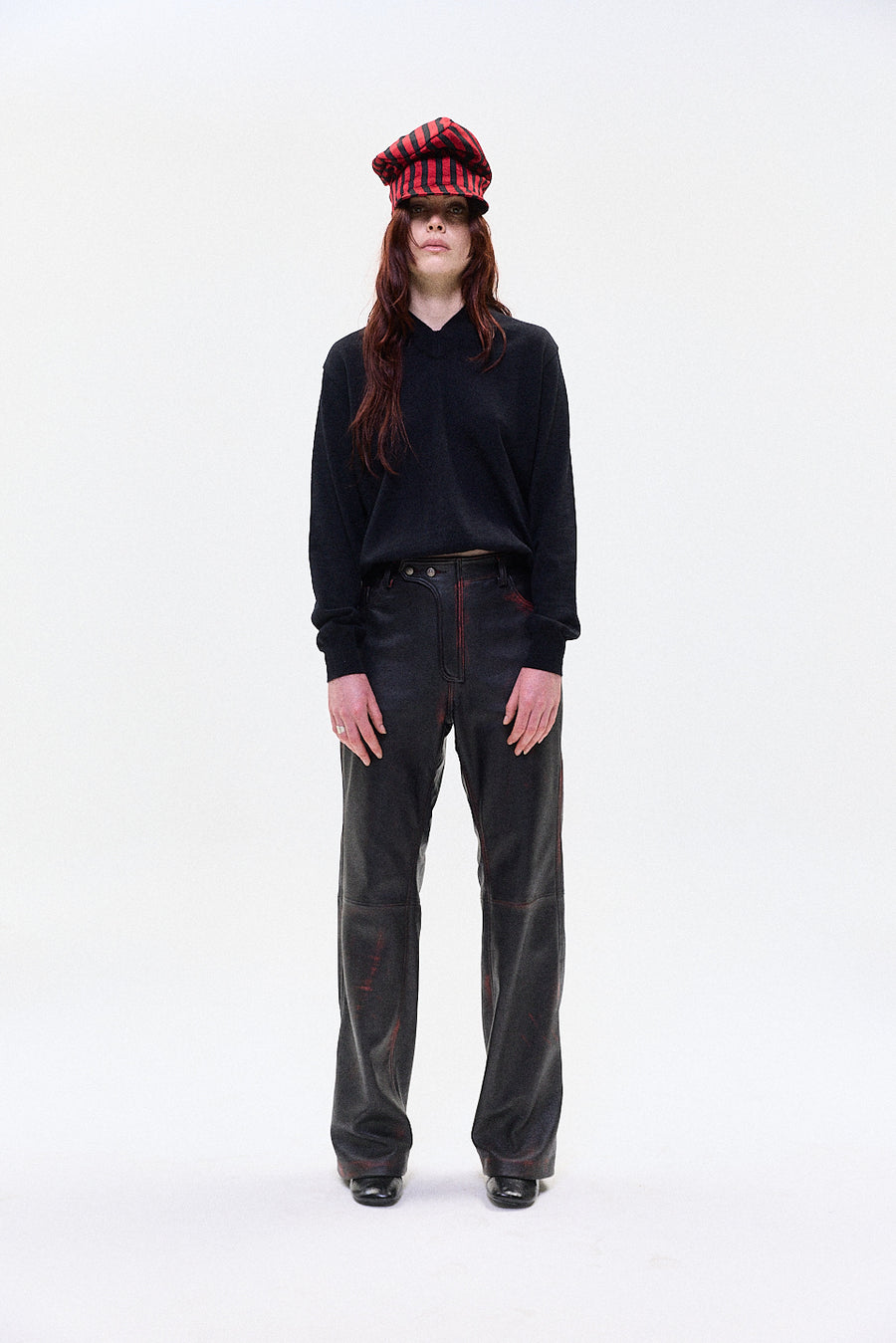 "IDA" leather straight leg trouser