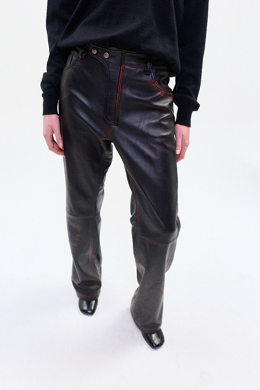 "IDA" leather straight leg trouser