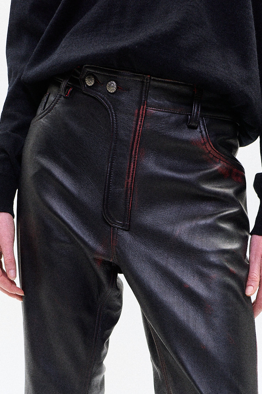 "IDA" leather straight leg trouser