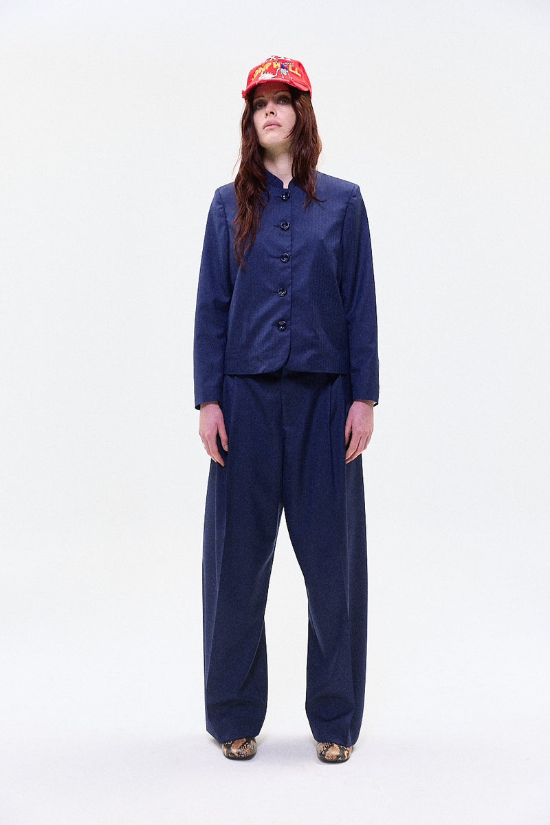 "YUNA" PIN STRIPE wool trouser blue