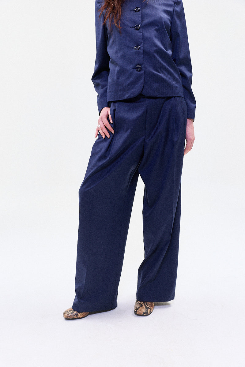 "YUNA" PIN STRIPE wool trouser blue