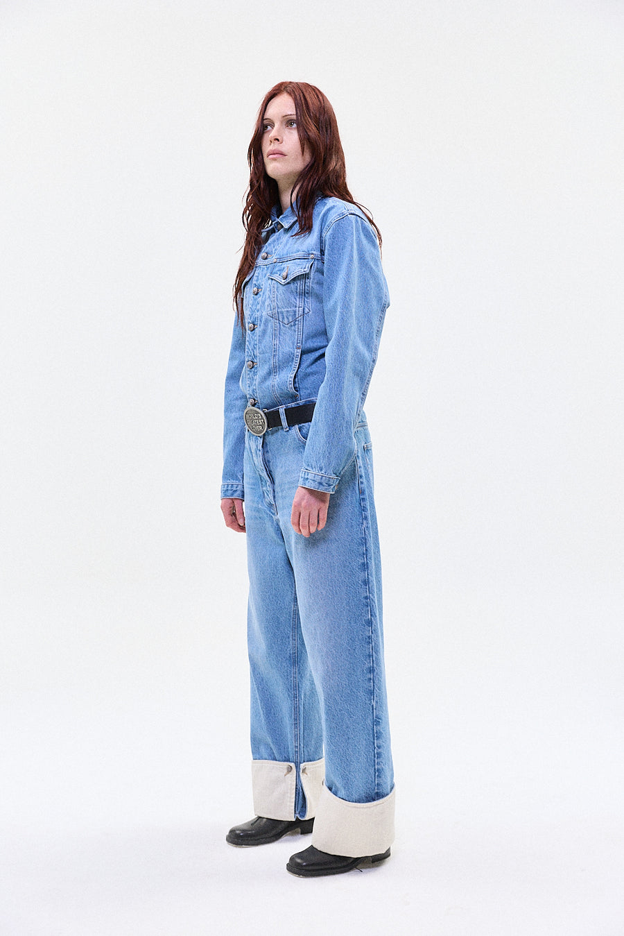 "LEO" ivory cuff denim