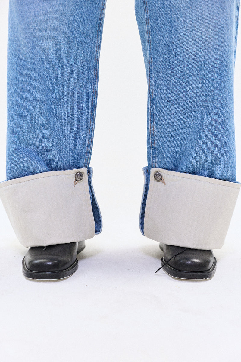 "LEO" ivory cuff denim